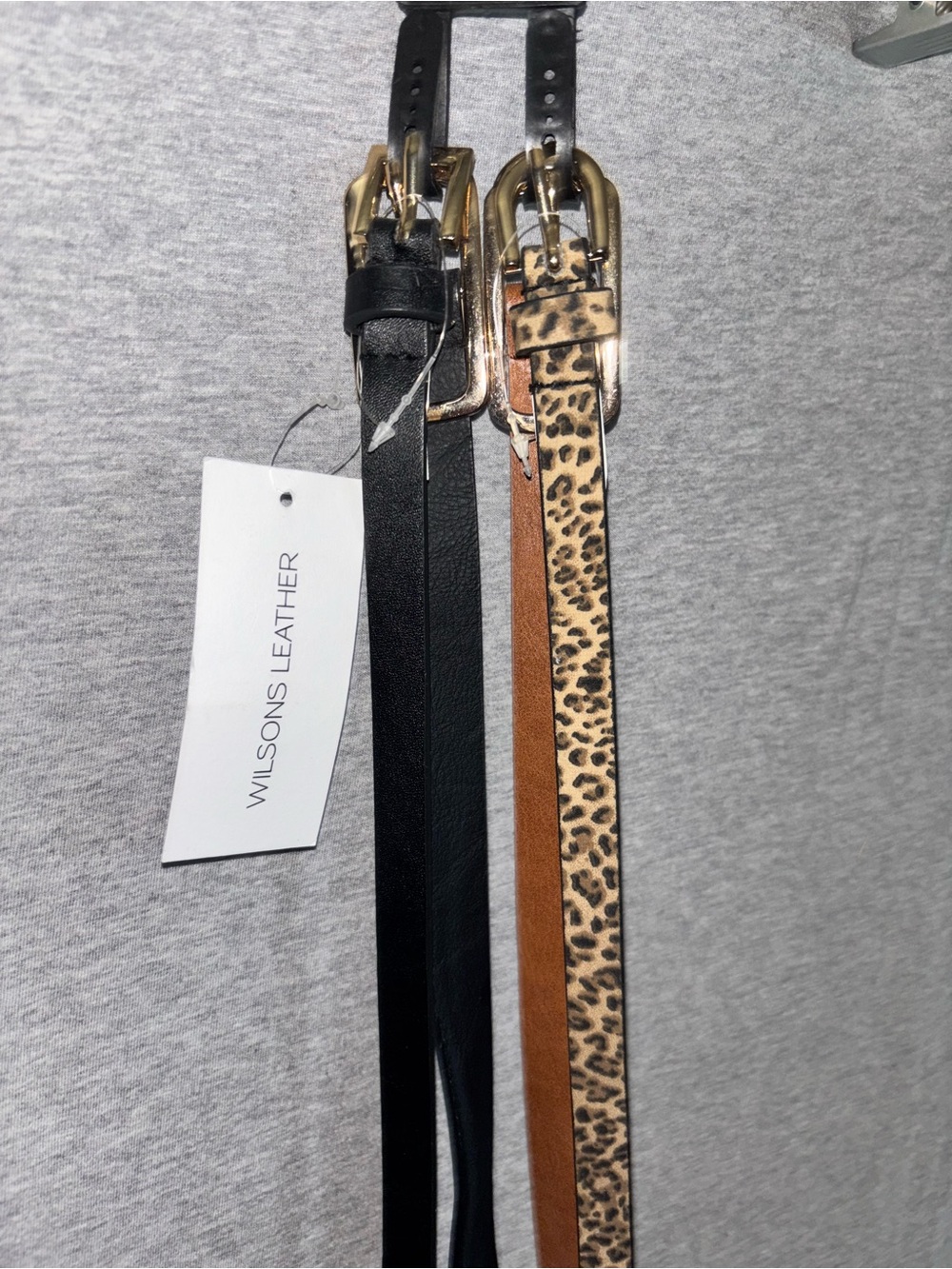 Wilsons Leather Black, Brown and Leopard Skinny Belt Set with Gold Buckles